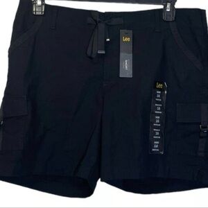 Lee Women's Mid-Rise Drawstring D-Ring Black Cargo Shorts sz 16